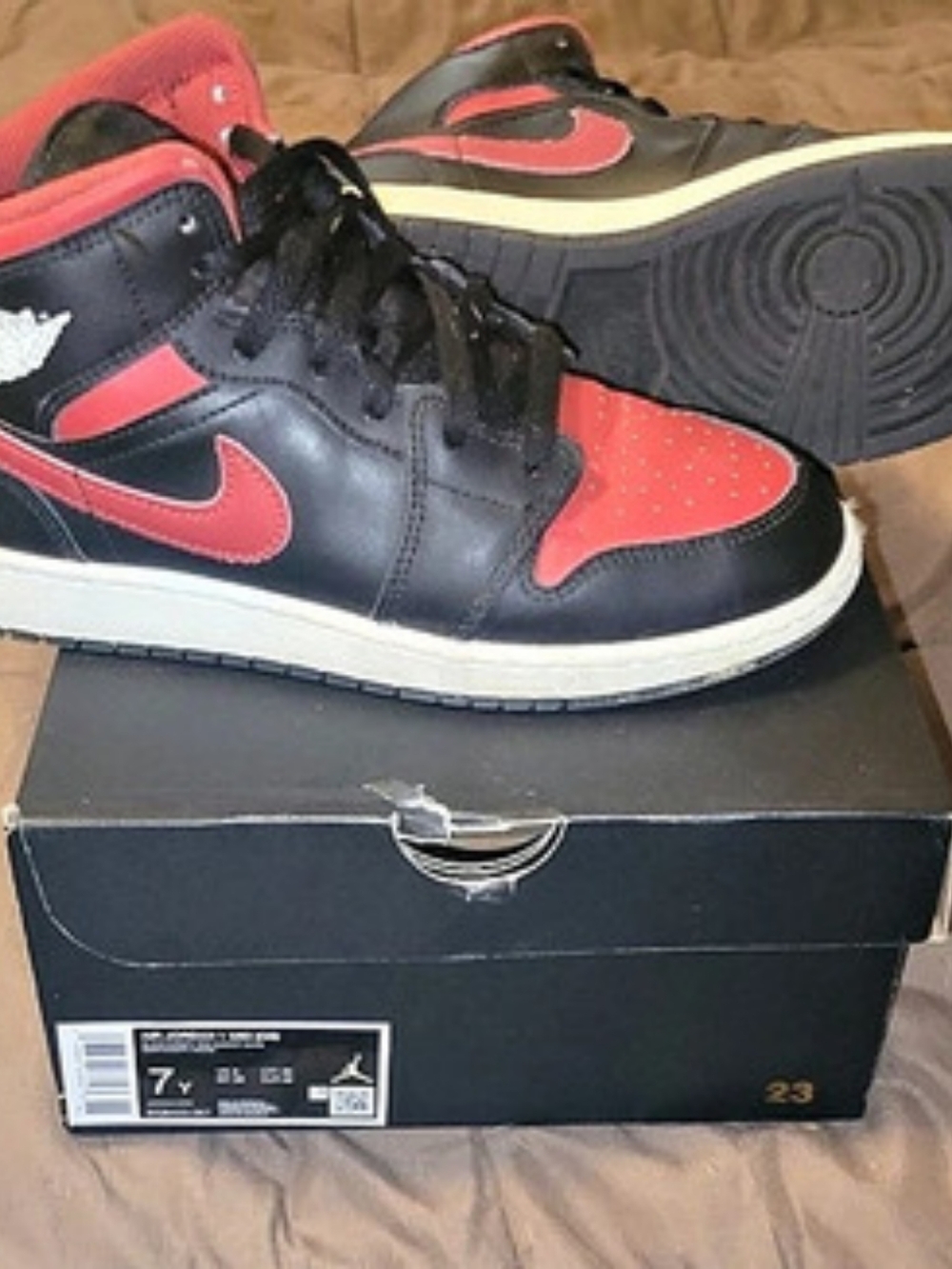 Nike Air Jordan 1 Mid Black & Red Sneakers US 7Y